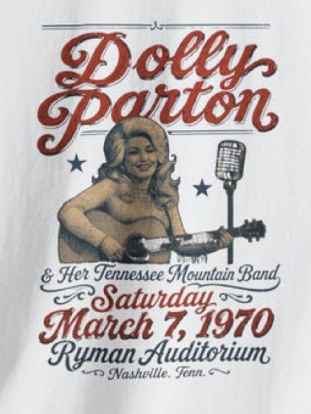Dolly Parton Concert T-Shirt, 1970 Ryman Auditorium Unisex Tee - Picture 2 of 4
